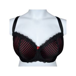 Curvy Kate Ritzy Balcony Bra sz 32HH * Black & Red Pinstripe Balconette Scallop